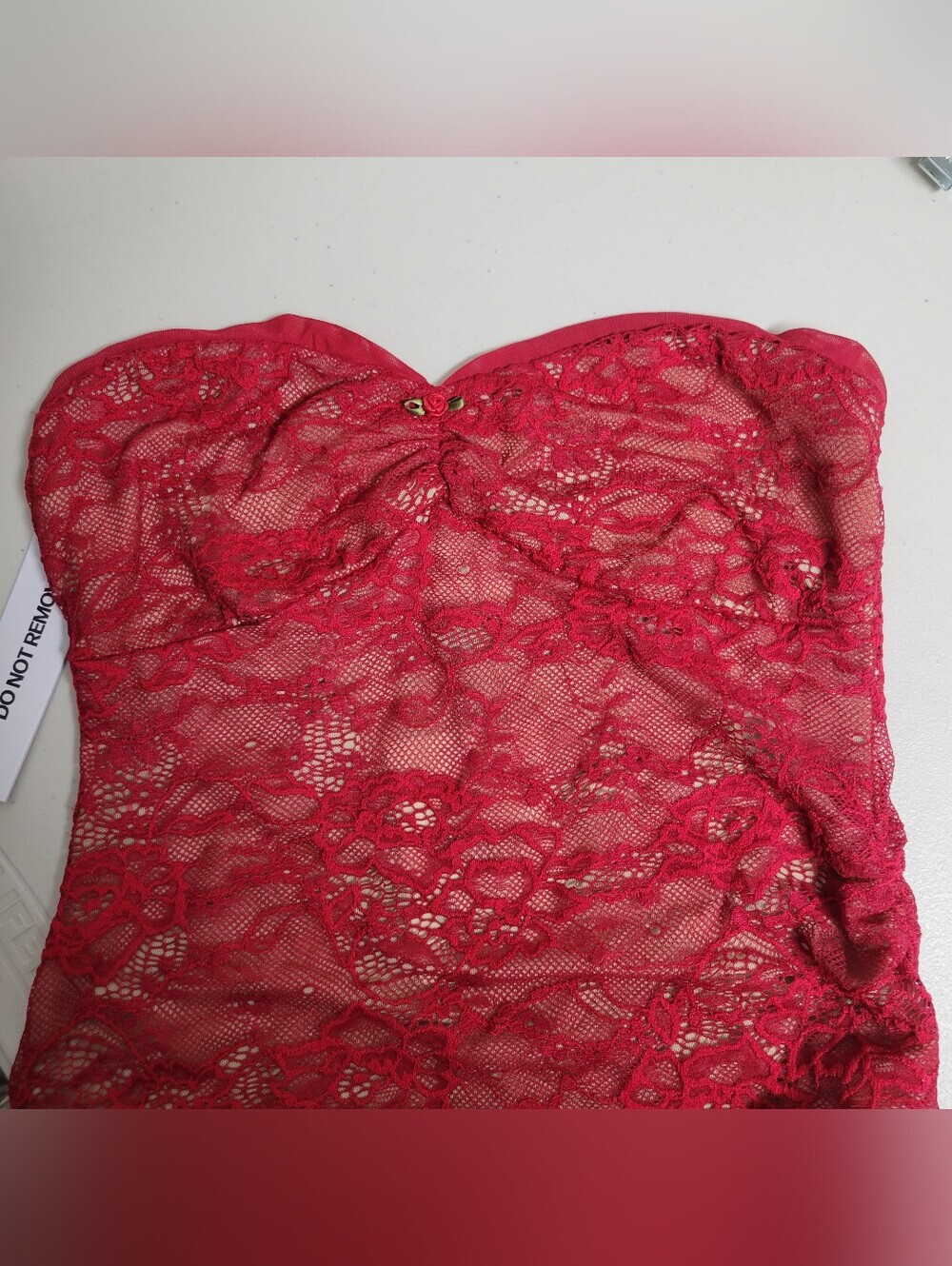 Princess Polly NWT Strapless Red Lace Ruched Mini Dress. - Picture 10 of 14
